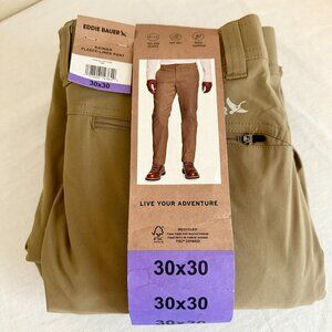 Eddie Bauer Men's Rainier Fleece Lined Pant Size 30X30 Tan Stretch Fit (NEW)